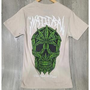 RGSTR Tshirt Mens Small Beige Graphic Cotton Short Sleeve Smoking Weed Skull #7